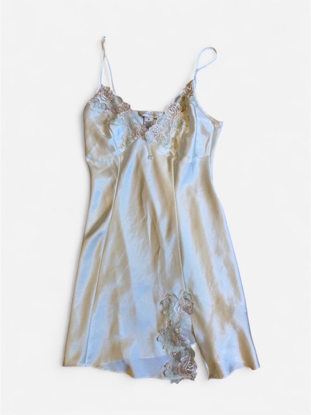 Lace-Trim Satin Slip Chemise in Cream